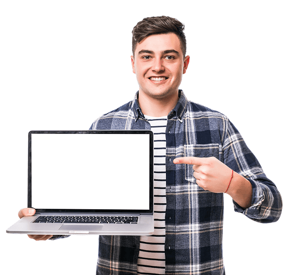 Person holding laptop