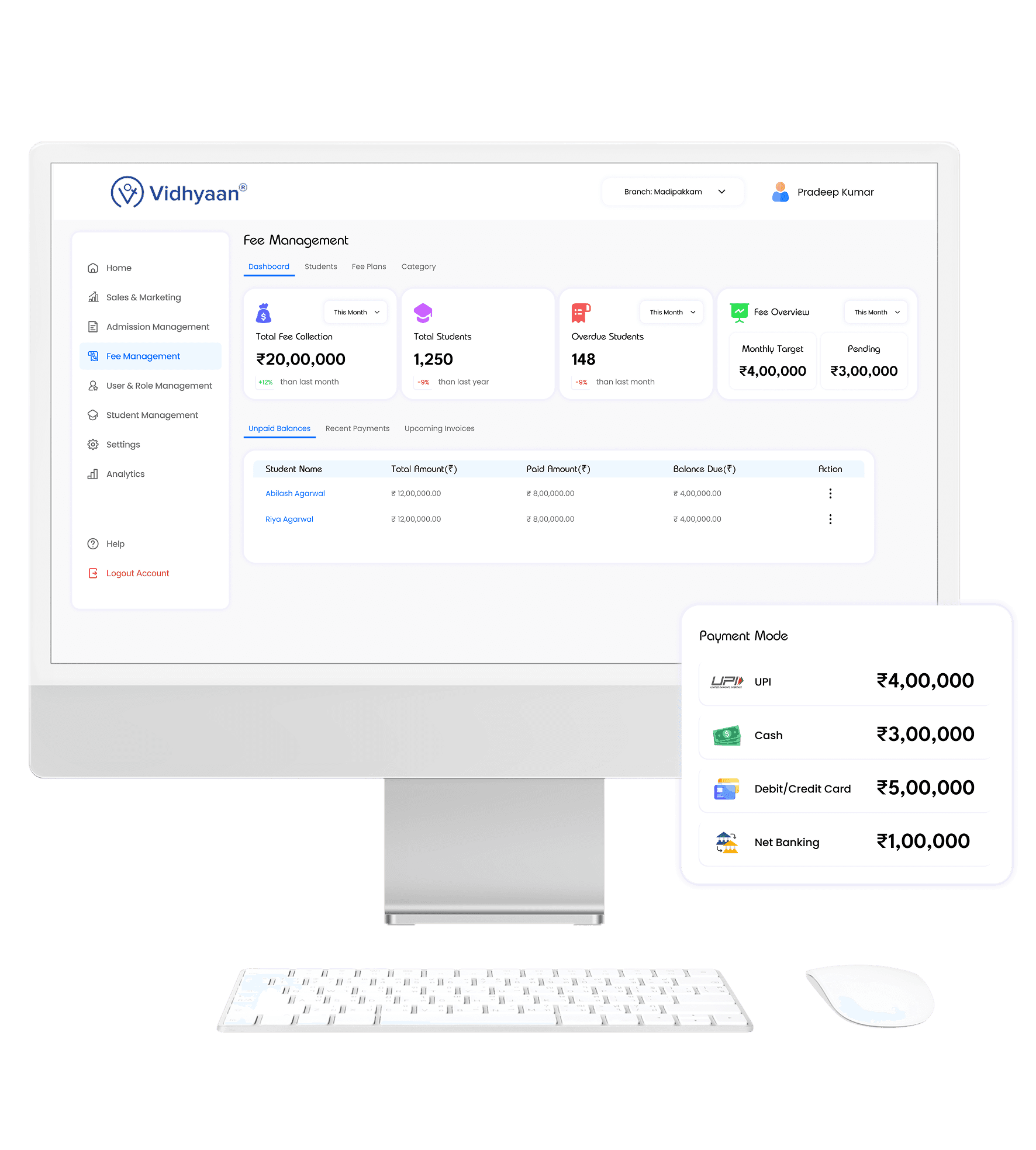 Fee management dashboard preview